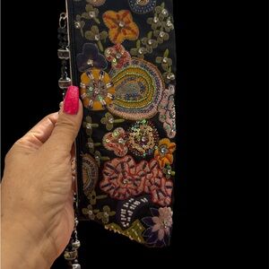 Embroidered Floral Black Clutch